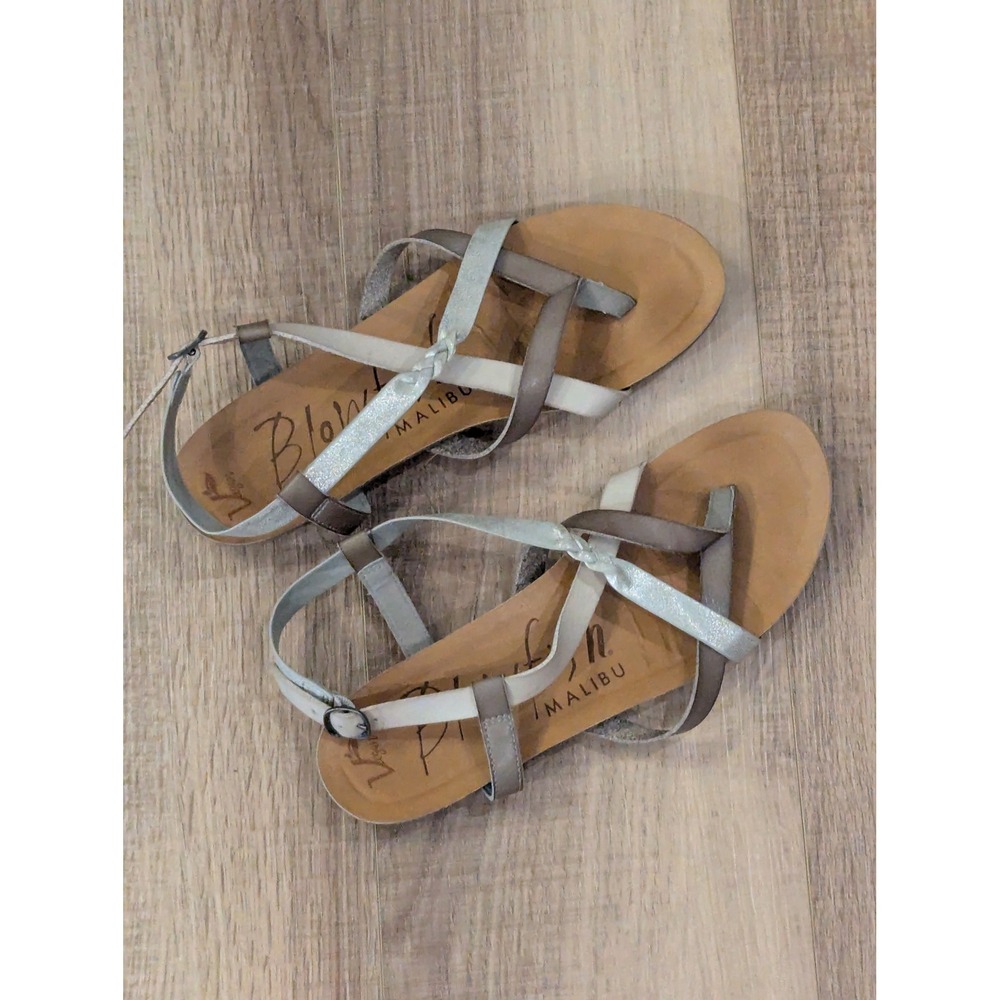 Blowfish Malibu Womens 8.5 Strappy Sandals Metallic Taupe Ankle Strap Comfort